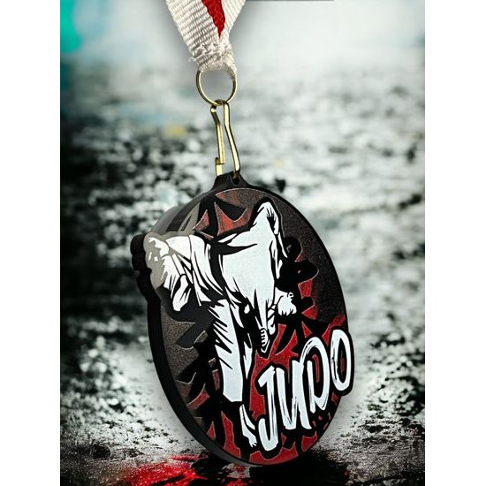 Rincon black acrylic Judo medal