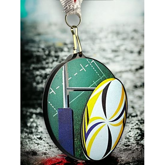 Rincon black acrylic Rugby medal