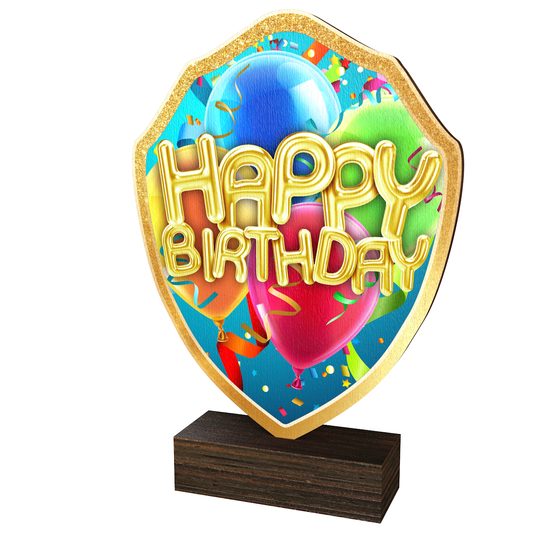 Arden Happy Birthday Real Wood Shield Trophy