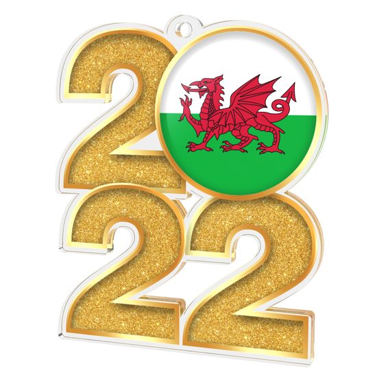 Welsh Flag Gold Acrylic 2022 Medal