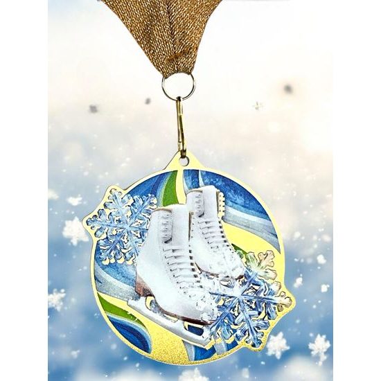 Aurum Stainless Steel Figure White Skating Medal