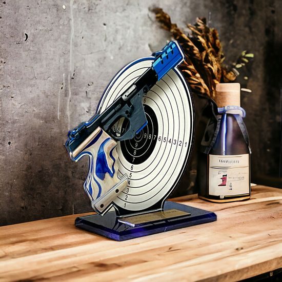 Cannes Printed Acrylic Pistol Shooting Trophy