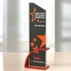 Prismia Full Colour UV Printed Glass Award on Red Metal Stand