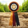 Yellow, Red & Black Three Tier Satin Feel Logo Rosette