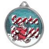 Santa Run (Blue) Christmas 3D Texture Print Full Colour 55mm Medal - Silver