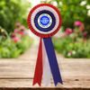 Red White & Blue Three Tier Satin Feel Logo Rosette