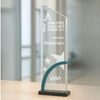 Prismia Engraved Glass Award on Blue Metal Stand