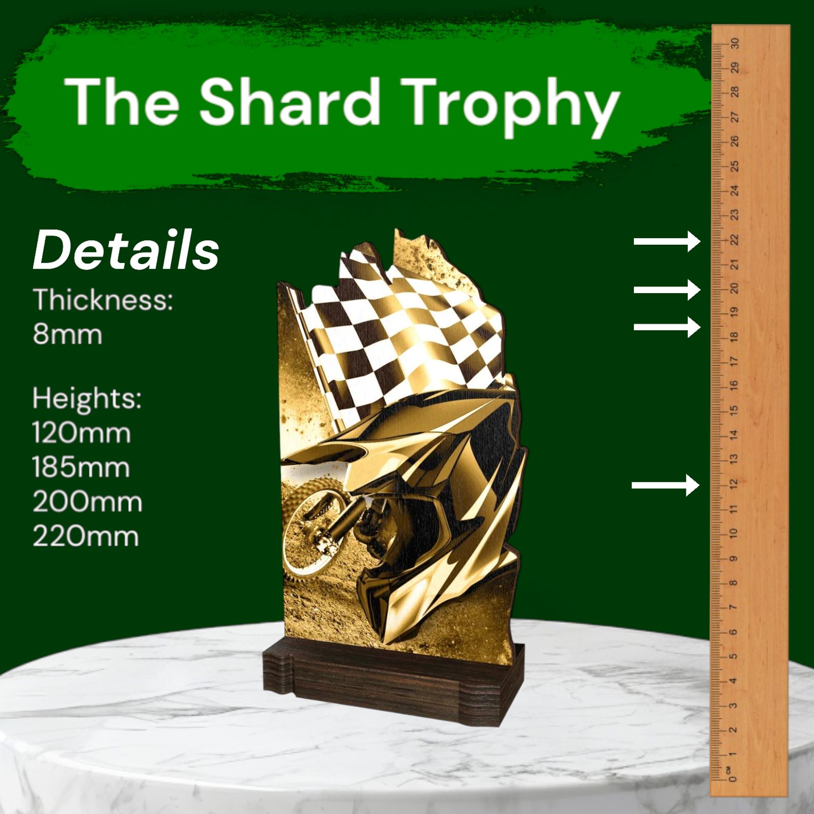 Shard Classic Motocross Eco Friendly Wooden Trophy | Trophy Monster