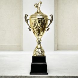 Skyscraper Double Tiered Metal Gold Football Cup