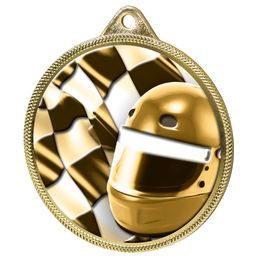 Motorsports Helmet and Flag Classic Texture 3D Print Gold Medal