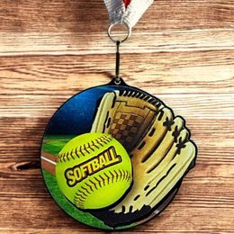 Rincon Colour Softball Black Acrylic Medal