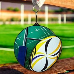 Rincon Colour Rugby Black Acrylic Medal