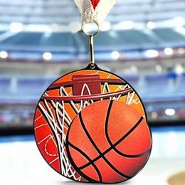 Rincon Colour Basketball Black Acrylic Medal