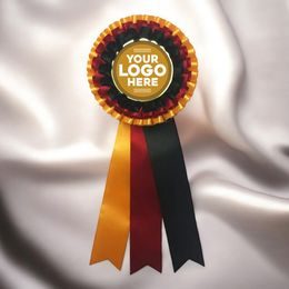 Yellow, Red & Black Three Tier Satin Feel Logo Rosette
