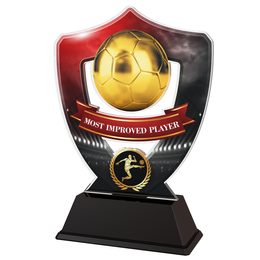 Red and Black Most Improved Player Football Shield Trophy