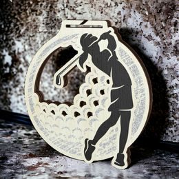 Acacia Female Golfer Silver Eco Friendly Wooden Medal