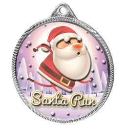 Santa Run (Pink) Christmas 3D Texture Print Full Colour 55mm Medal - Silver