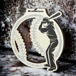 Acacia Baseball Silver Eco Friendly Wooden Medal