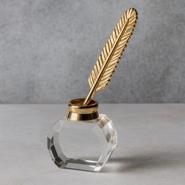 Crystal Quill & Inkwell Engraved Award