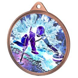 Curling 3D Texture Print Full Colour 55mm Medal - Bronze