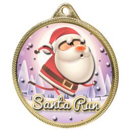 Santa Run (Pink) Christmas 3D Texture Print Full Colour 55mm Medal - Gold