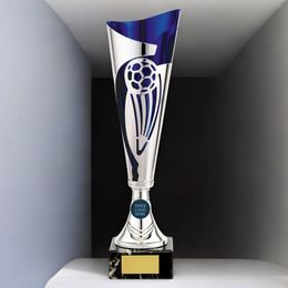 Champions Silver and Blue Metal Football Trophy Cup