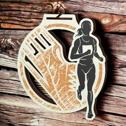 Acacia Female Running Bronze Eco Friendly Wooden Medal