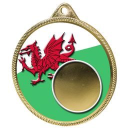 Wales Flag Logo Insert Gold 3D Printed Welsh Medal