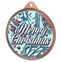 Merry Christmas 3D Texture Print Full Colour 55mm Medal - Bronze