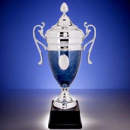 Oslo Silver & Blue Metal Cup with Lid