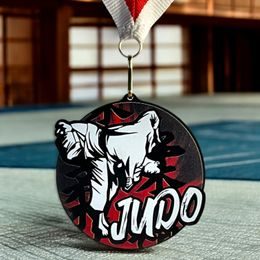 Rincon Colour Judo Black Acrylic Medal