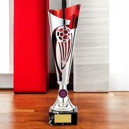 Champions Silver and Red Metal Football Trophy Cup