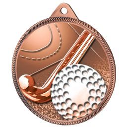 Field Hockey 3D Texture Print Antique Colour 55mm Medal - Bronze