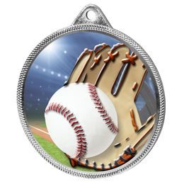 Baseball Colour Texture 3D Print Silver Medal