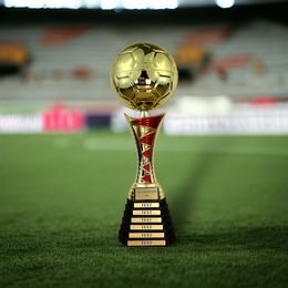 Eminent Gold and Red Soccer Trophy