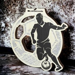 Acacia Football Silver Eco Friendly Wooden Medal