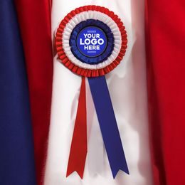 Red White & Blue Three Tier Satin Feel Logo Rosette