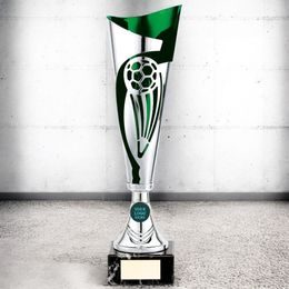 Champions Silver and Green Metal Football Trophy Cup