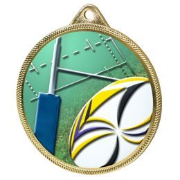Rugby 3D Texture Print Full Colour 55mm Medal - Gold
