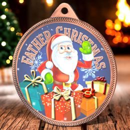Father Christmas Texture Print Full Colour 55mm Medal