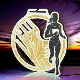 Acacia Female Running Gold Eco Friendly Wooden Medal