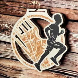 Acacia Male Running Bronze Eco Friendly Wooden Medal