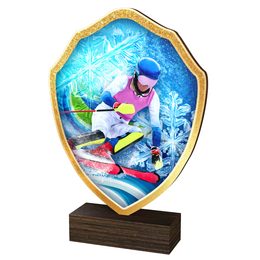 Arden Downhill Women Skiing Real Wood Shield Trophy