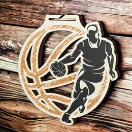 Acacia Basketball Bronze Eco Friendly Wooden Medal