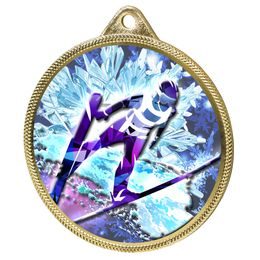 Ski Jump 3D Texture Print Full Colour 55mm Medal - Gold