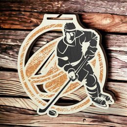 Acacia Ice Hockey Bronze Eco Friendly Wooden Medal