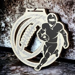 Acacia American Football Silver Eco Friendly Wooden Medal