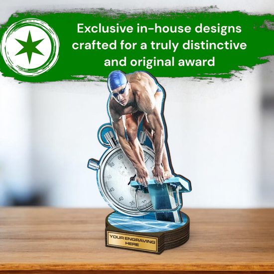 Grove Male Swimmer Real Wood Trophy