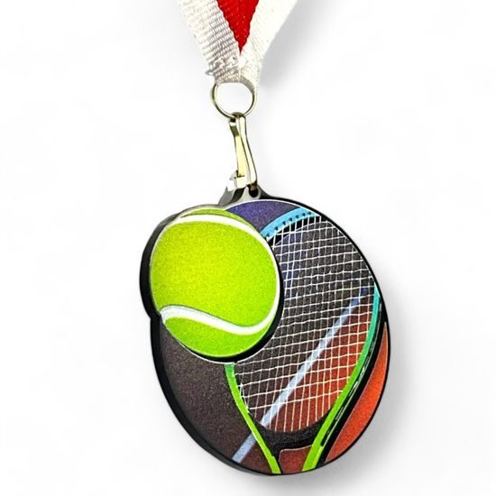 Rincon Colour Tennis Black Acrylic Medal