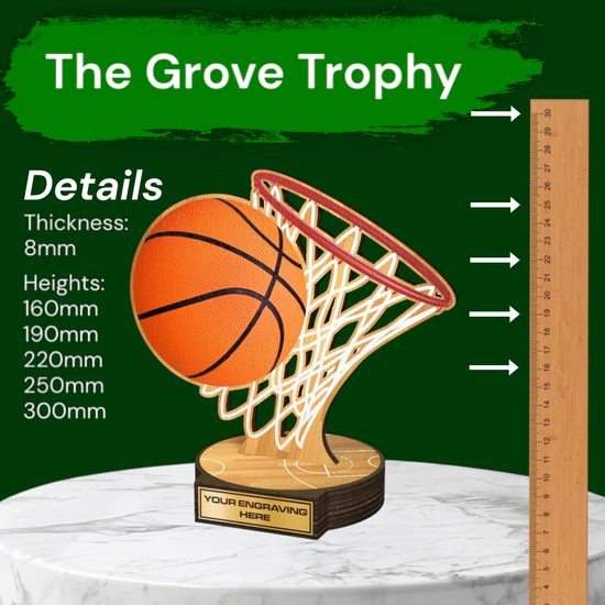 Grove Basketball Real Wood Trophy